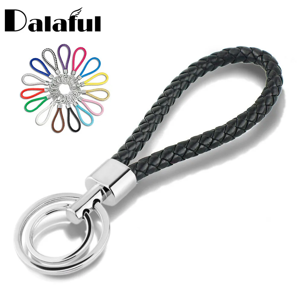 15 Colors PU Leather Braided Woven Rope Double Rings Fit DIY bag Pendant Key Chains Holder Car Keyrings Men Women Keychains K224