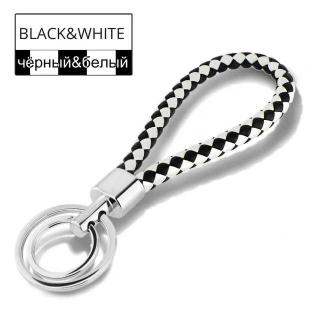 15 Colors PU Leather Braided Woven Rope Double Rings Fit DIY bag Pendant Key Chains Holder Car Keyrings Men Women Keychains K224