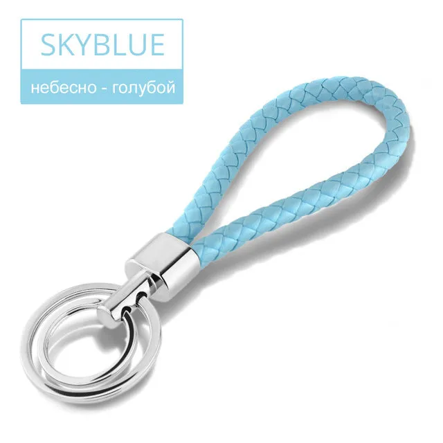 15 Colors PU Leather Braided Woven Rope Double Rings Fit DIY bag Pendant Key Chains Holder Car Keyrings Men Women Keychains K224