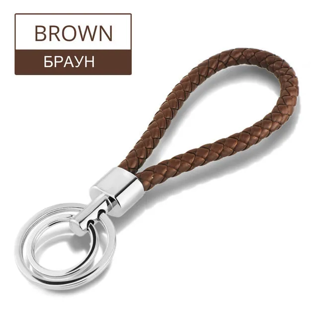 15 Colors PU Leather Braided Woven Rope Double Rings Fit DIY bag Pendant Key Chains Holder Car Keyrings Men Women Keychains K224