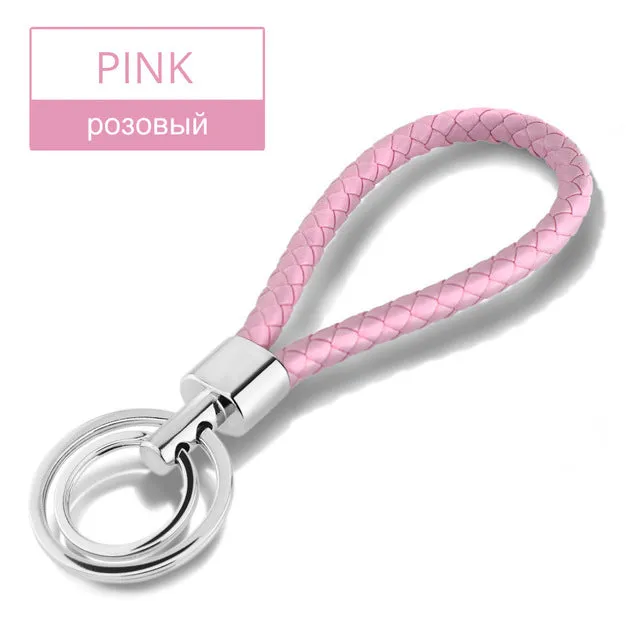 15 Colors PU Leather Braided Woven Rope Double Rings Fit DIY bag Pendant Key Chains Holder Car Keyrings Men Women Keychains K224