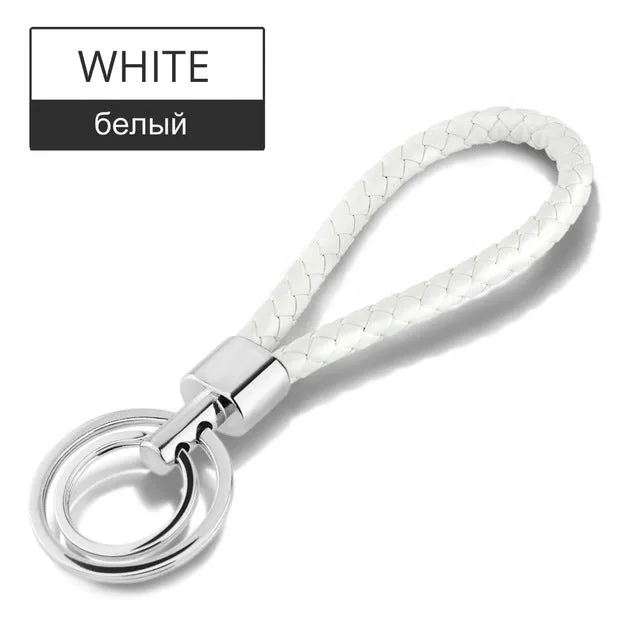 15 Colors PU Leather Braided Woven Rope Double Rings Fit DIY bag Pendant Key Chains Holder Car Keyrings Men Women Keychains K224