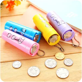 1Pcs Cartoon Plastic Piggy Bank Coin Holder Portable Purse 8.5x3x2.5cm Round Money Box Change Organizer Tube Saving box for kids