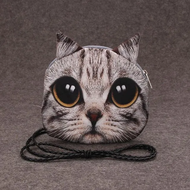 2016 Fashion Retro Cartoon 3D Printing Animal Shoulder Bags Cat Face Pouch Women Handbag for Girls Coin Purse Clutch Bag