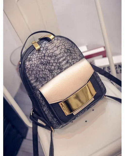 2016 New Snake PU Leather Women Backpack Female Fashion Rucksack Brand Designer Ladies Back Bag High Quality School Bag