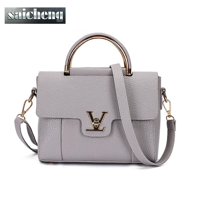 2016 Women V Letters Saffiano handbags Women Leather Commuter Office Ring tote bag Women's Pouch Bolsas Famous Ladys V Flap bag