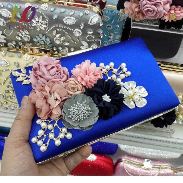 2017 newest Women Black Envelope Evening Clutch Bags Flower Chain Ladies Day Clutches Wine Purple Female Wedding Bag Purse 808