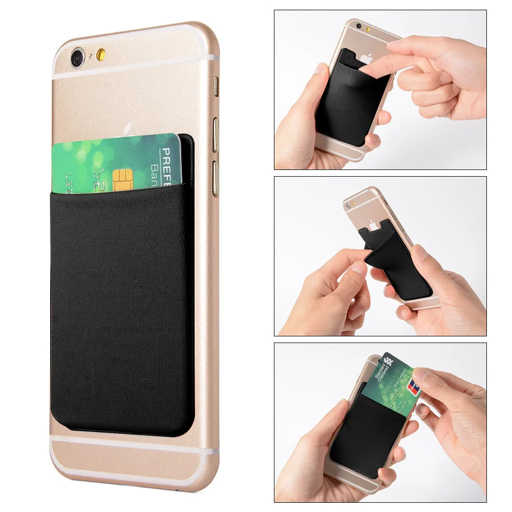 2pcs Elastic Lycra Cell Phone Wallet Case Credit ID Card Holder Pocket Stick On 3M Adhesive Black AC418 