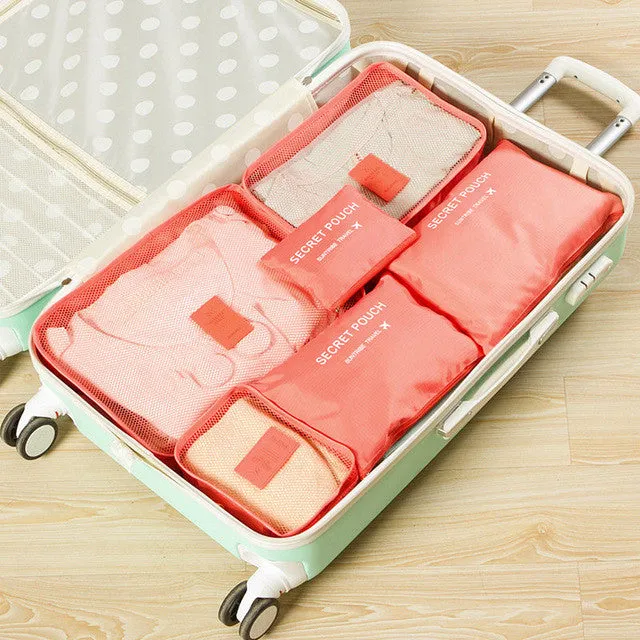 6pcs/set Fashion Double Zipper Waterproof Polyester Men and Women Luggage Travel Bags packing cubes