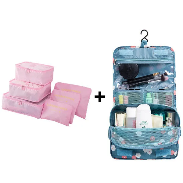 6pcs/set Nylon packing cube large capacity double zipper Waterproof bag Luggage Clothes Tidy Organizer Nylon Folding Bag