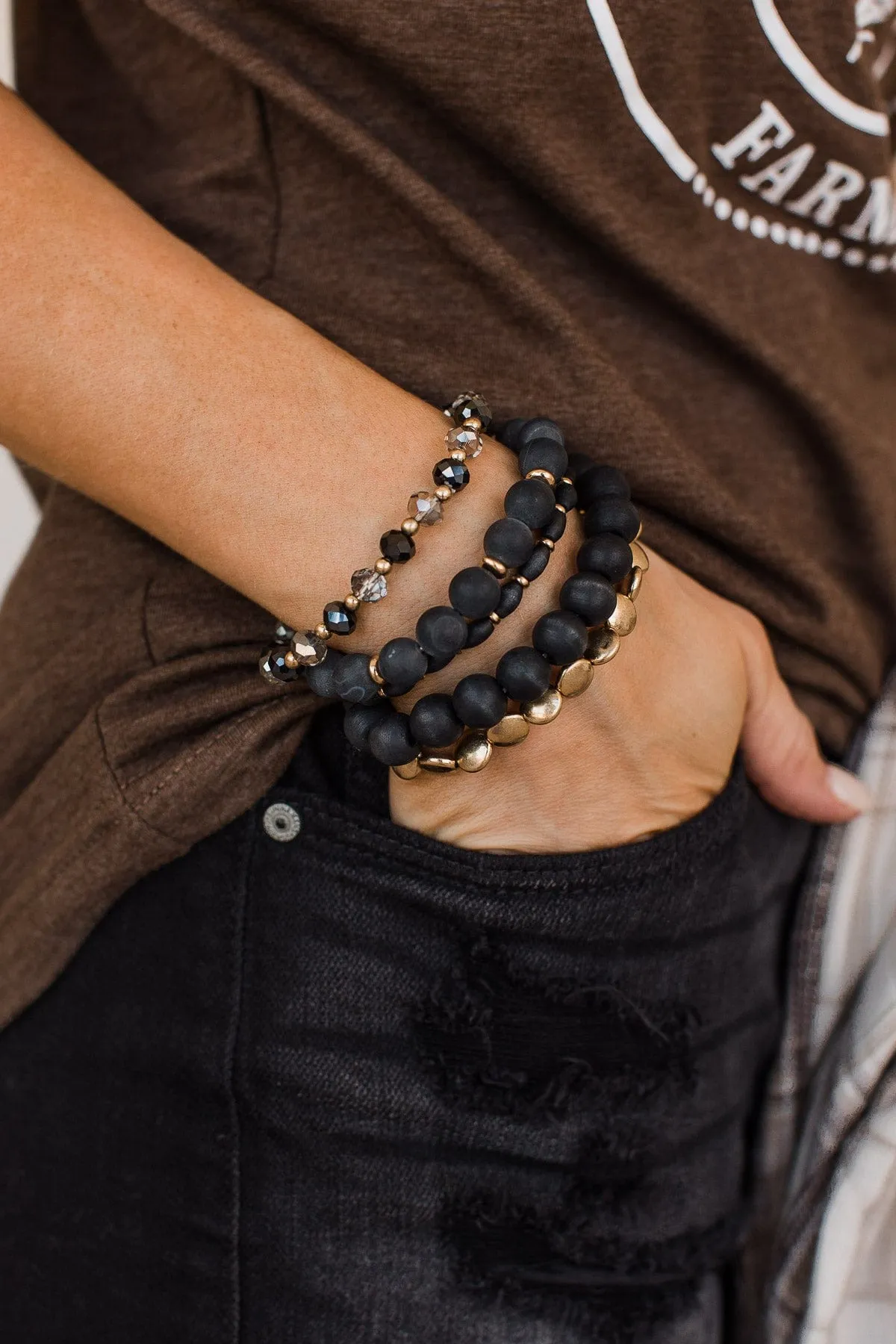 Add A Little Allure Stackable Bracelet Set- Black