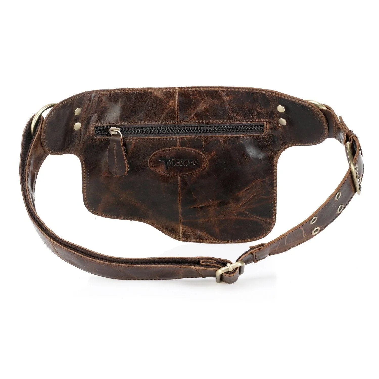 Adonis X  Leather Waist Purse Fanny Pack Hip Bag- CHOCO