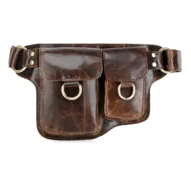 Adonis X  Leather Waist Purse Fanny Pack Hip Bag- CHOCO