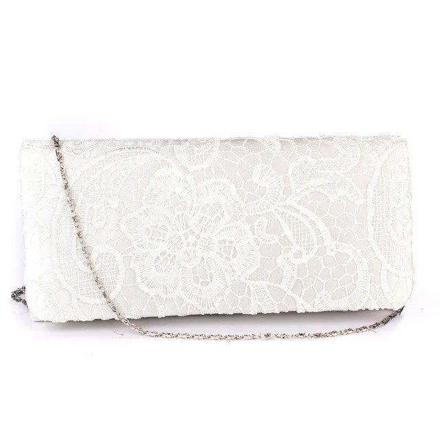 AEQUEEN Bridal Wedding Satin Evening Bags Lace Floral Day Pouch Clutches Women Messenger Shoulder Bag Purse Party Women Handbags