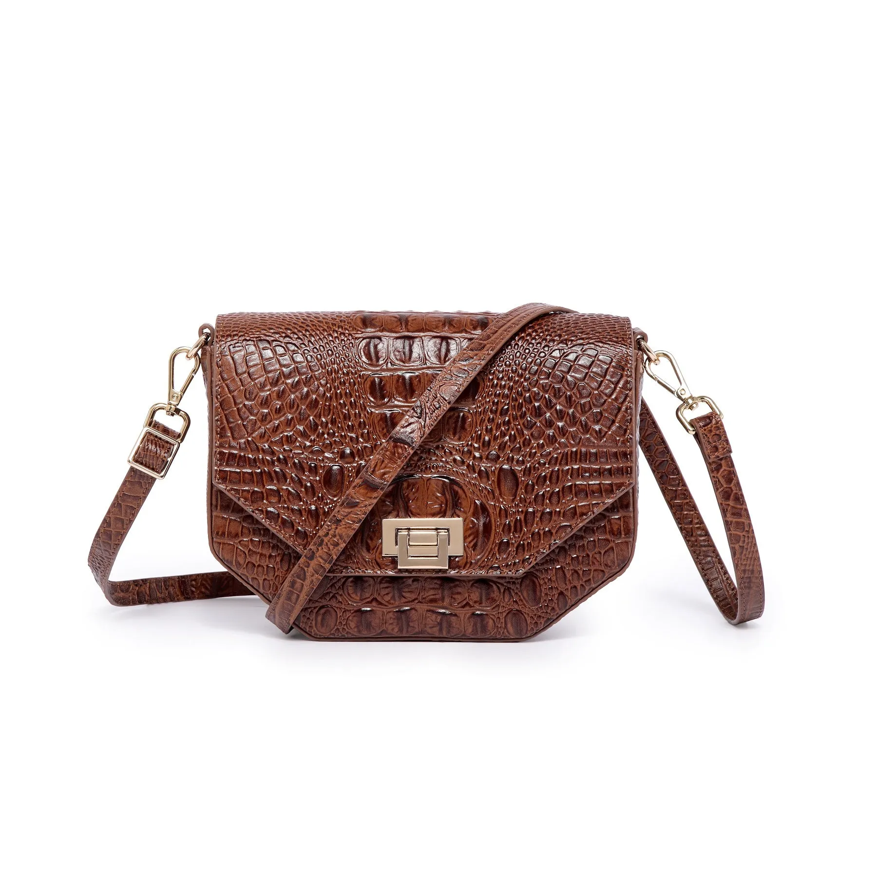 Alessia Croc Embossed Leather Handbag/ Crossbody bag: Magenta