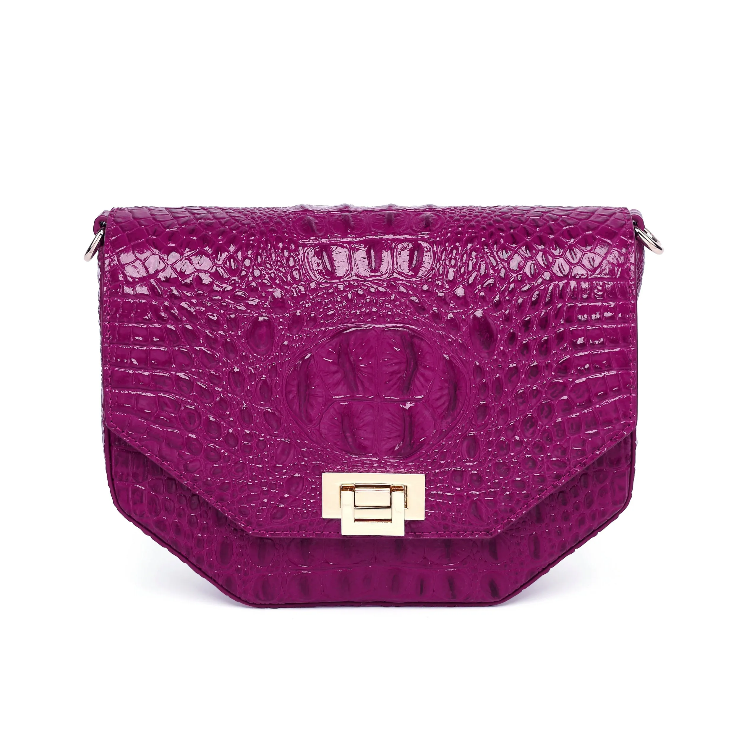 Alessia Croc Embossed Leather Handbag/ Crossbody bag: Magenta