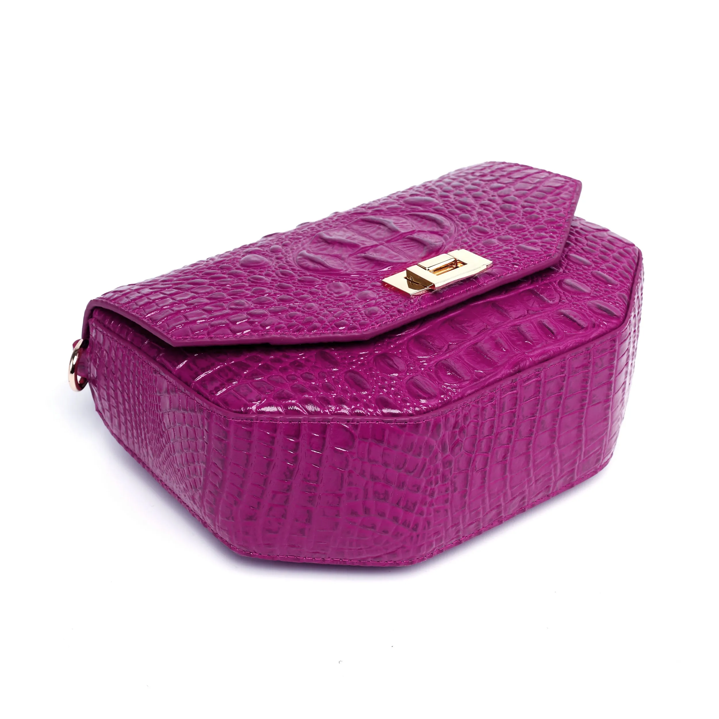 Alessia Croc Embossed Leather Handbag/ Crossbody bag: Magenta