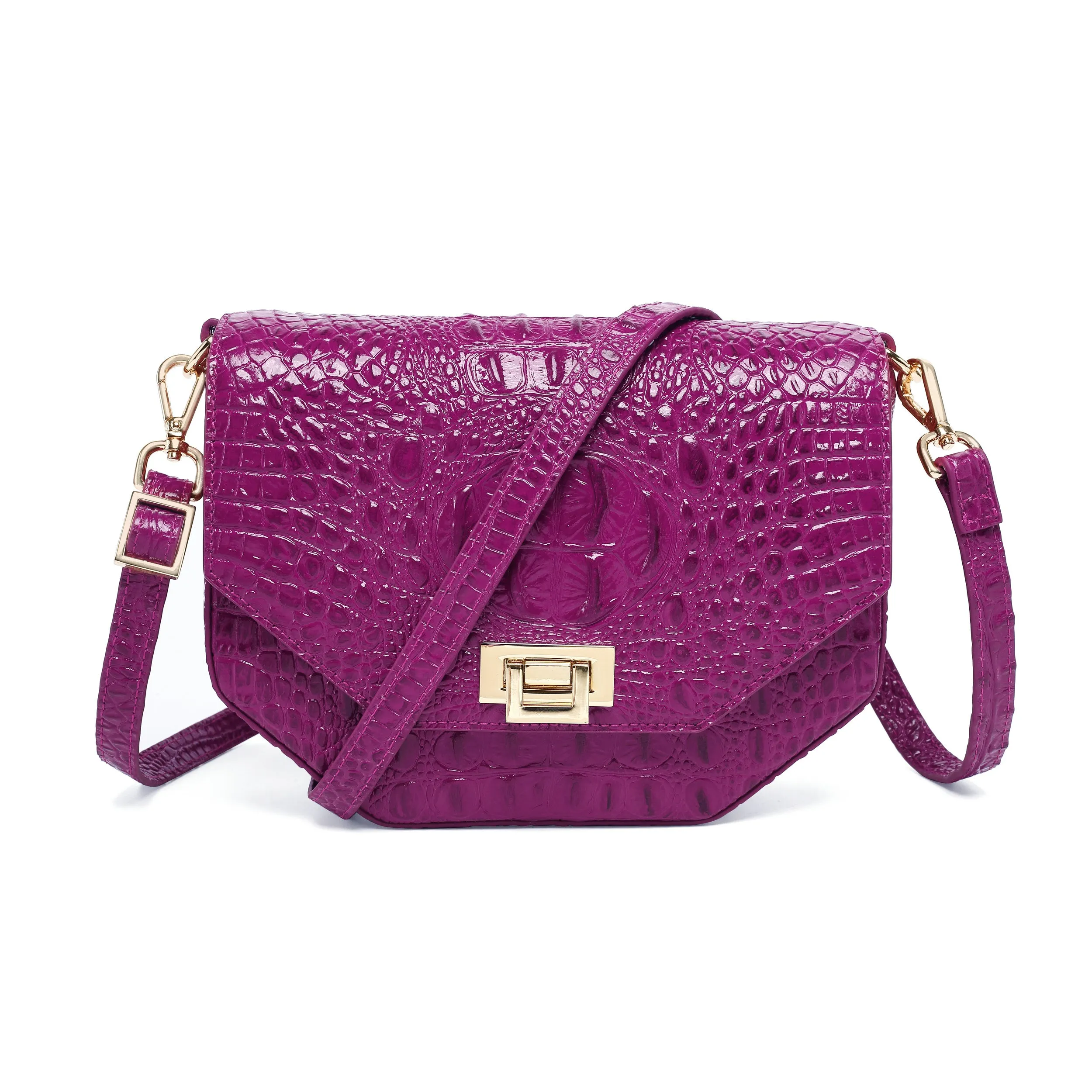 Alessia Croc Embossed Leather Handbag/ Crossbody bag: Magenta