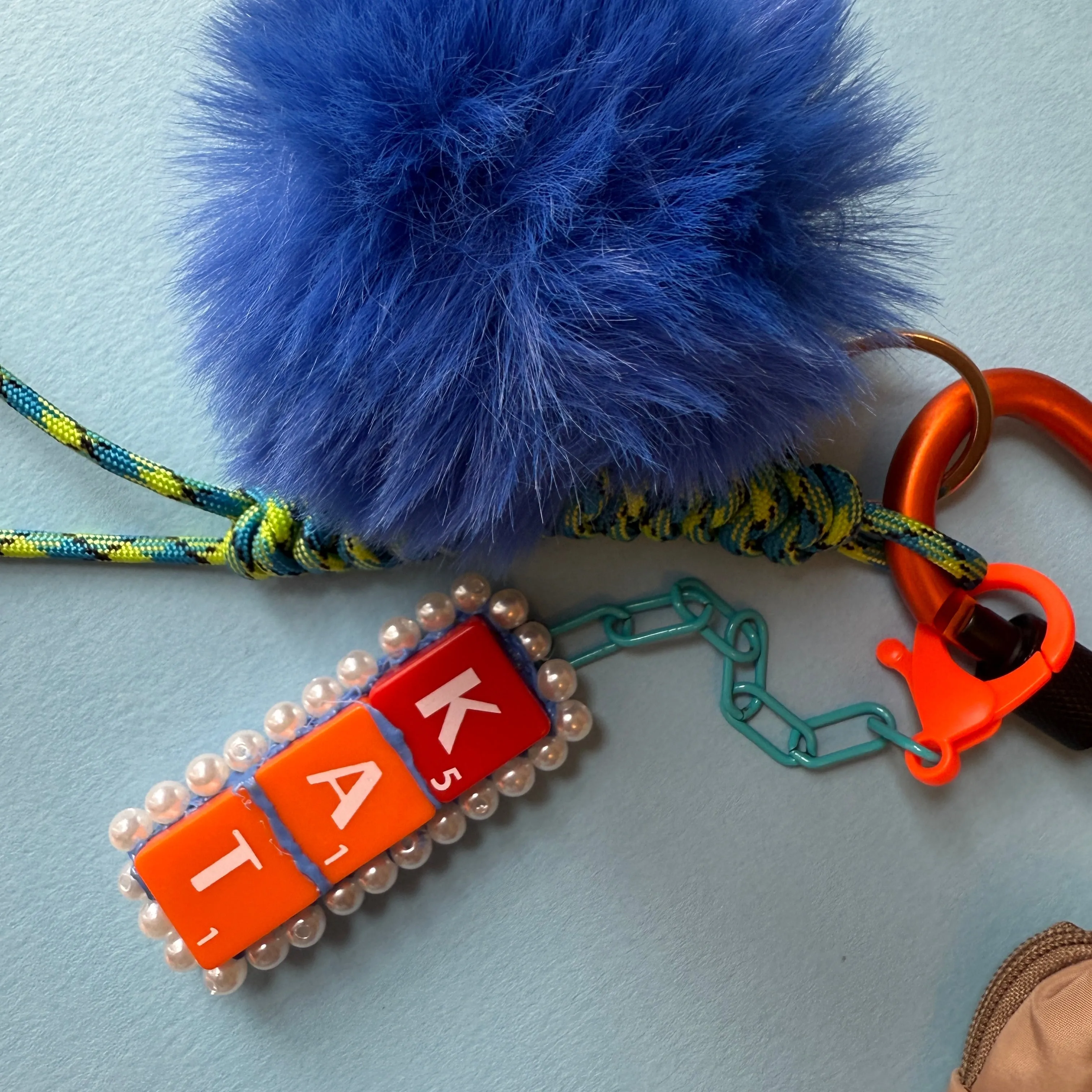 Bag charm blue fluffy