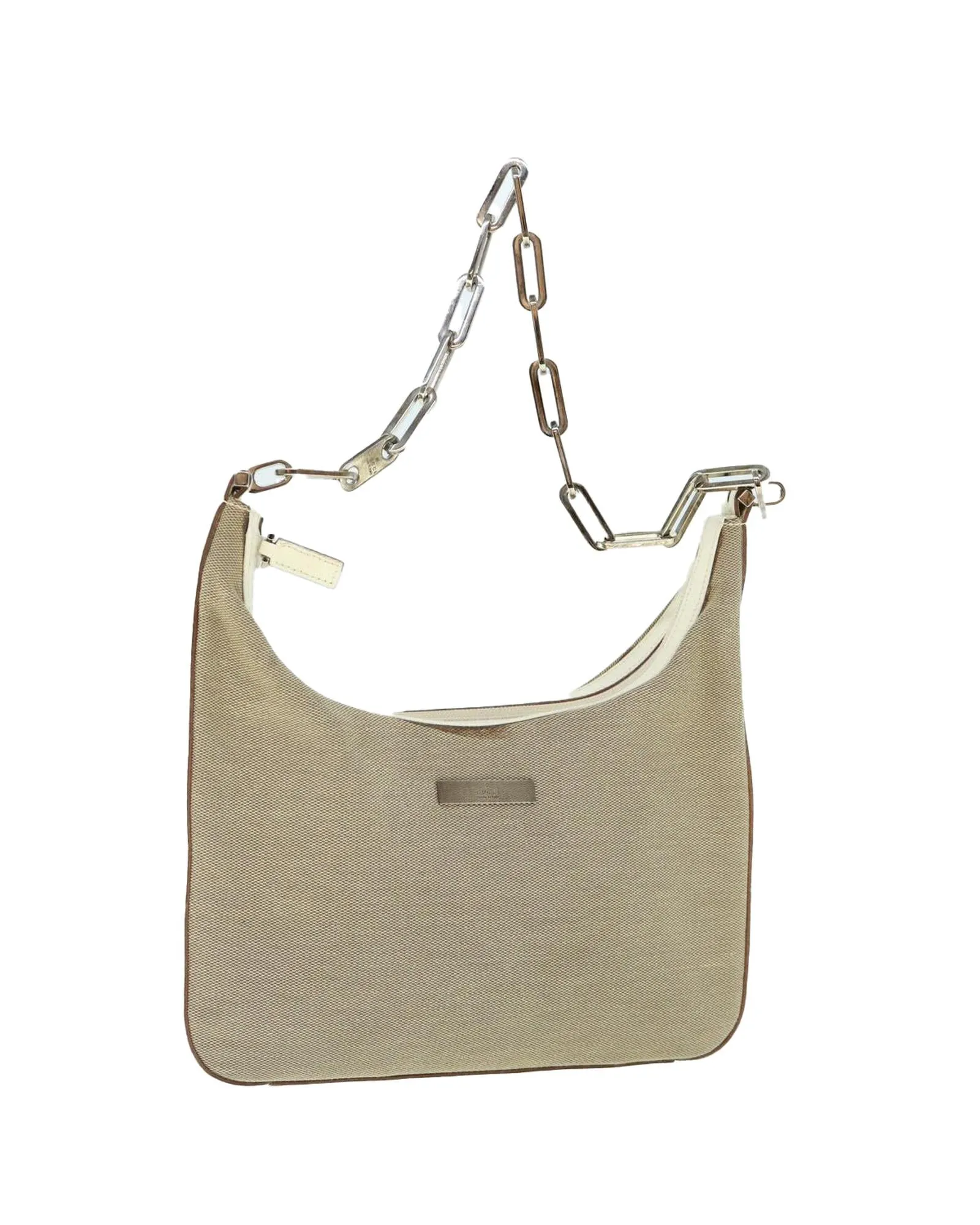 Beige Canvas Shoulder Bag with Accessory - Made in Italy