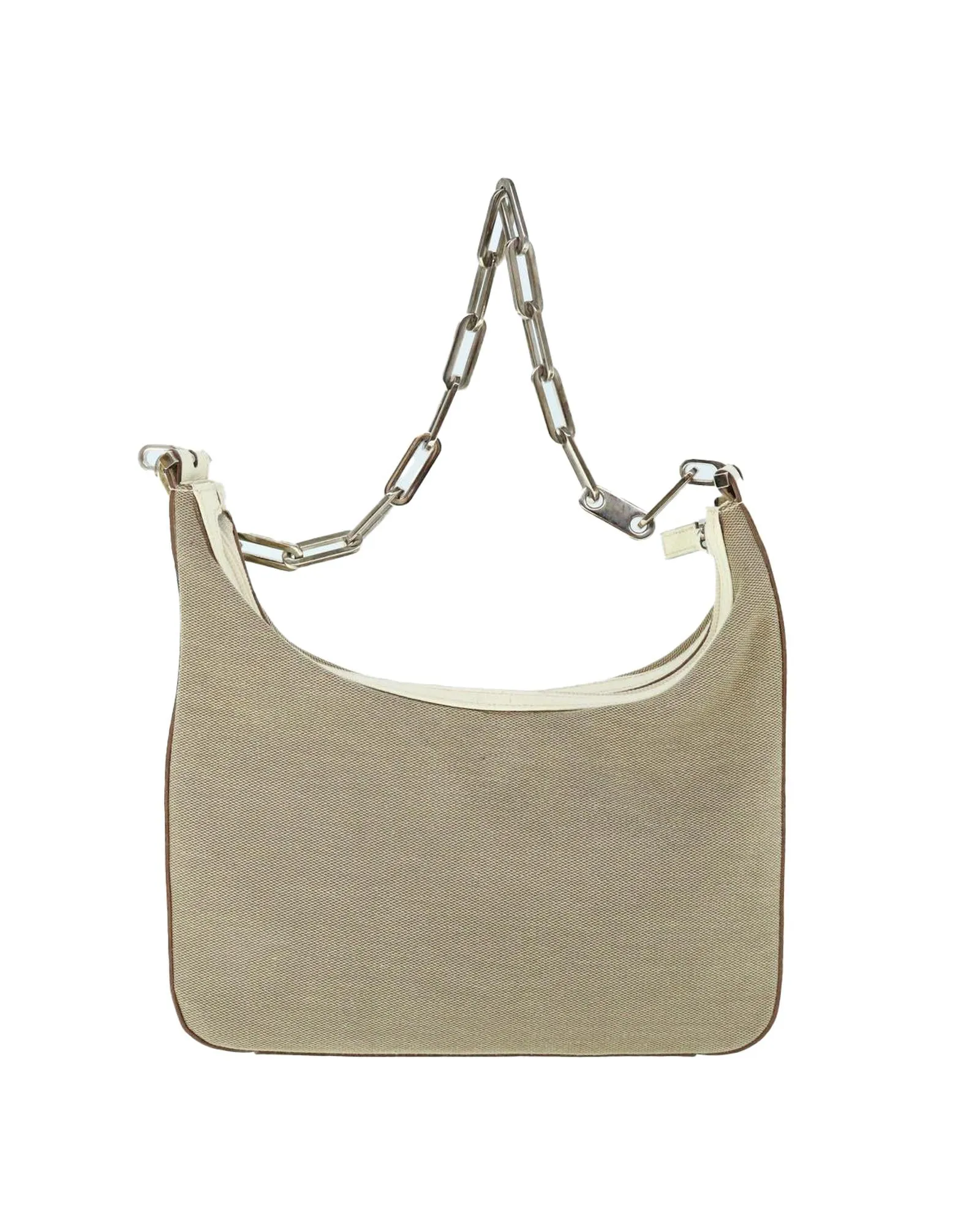 Beige Canvas Shoulder Bag with Accessory - Made in Italy