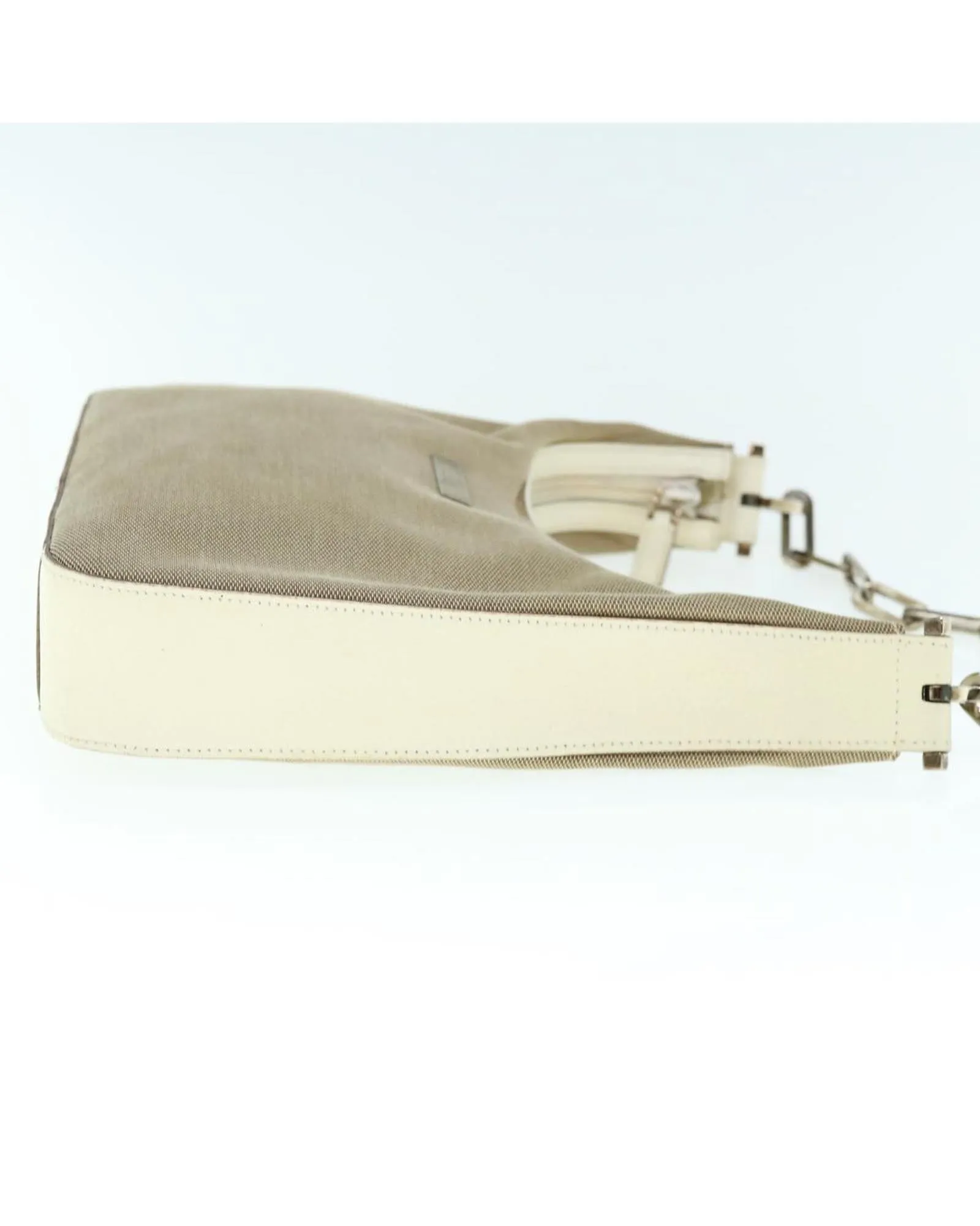 Beige Canvas Shoulder Bag with Accessory - Made in Italy