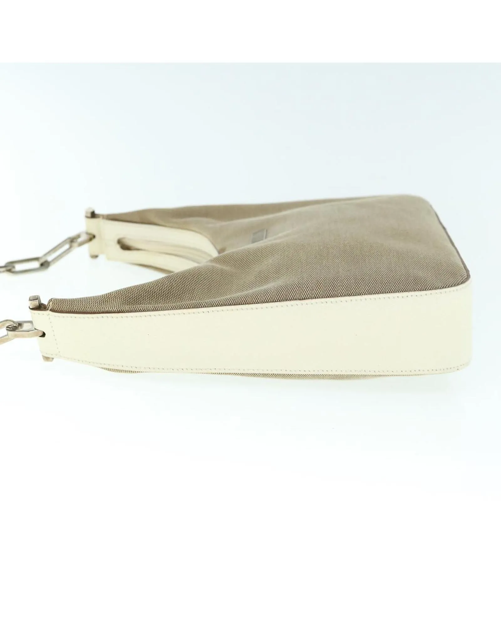 Beige Canvas Shoulder Bag with Accessory - Made in Italy