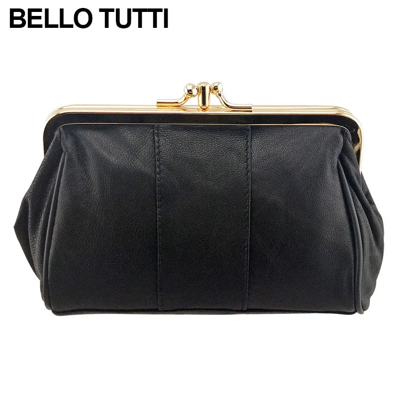 BELLO TUTTI Womens Sheepskin Coin Purse Female Mini Wallet Girls Small Purse Card Holders Metal Bar Opening Wallet 1Piece