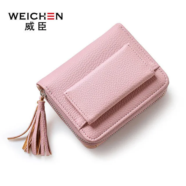 Brand Women Small Wallets Tassel Pendant Short Money Wallets PU Leather Lady Zipper Coin Pocket Purses Female Fashion Cardbag