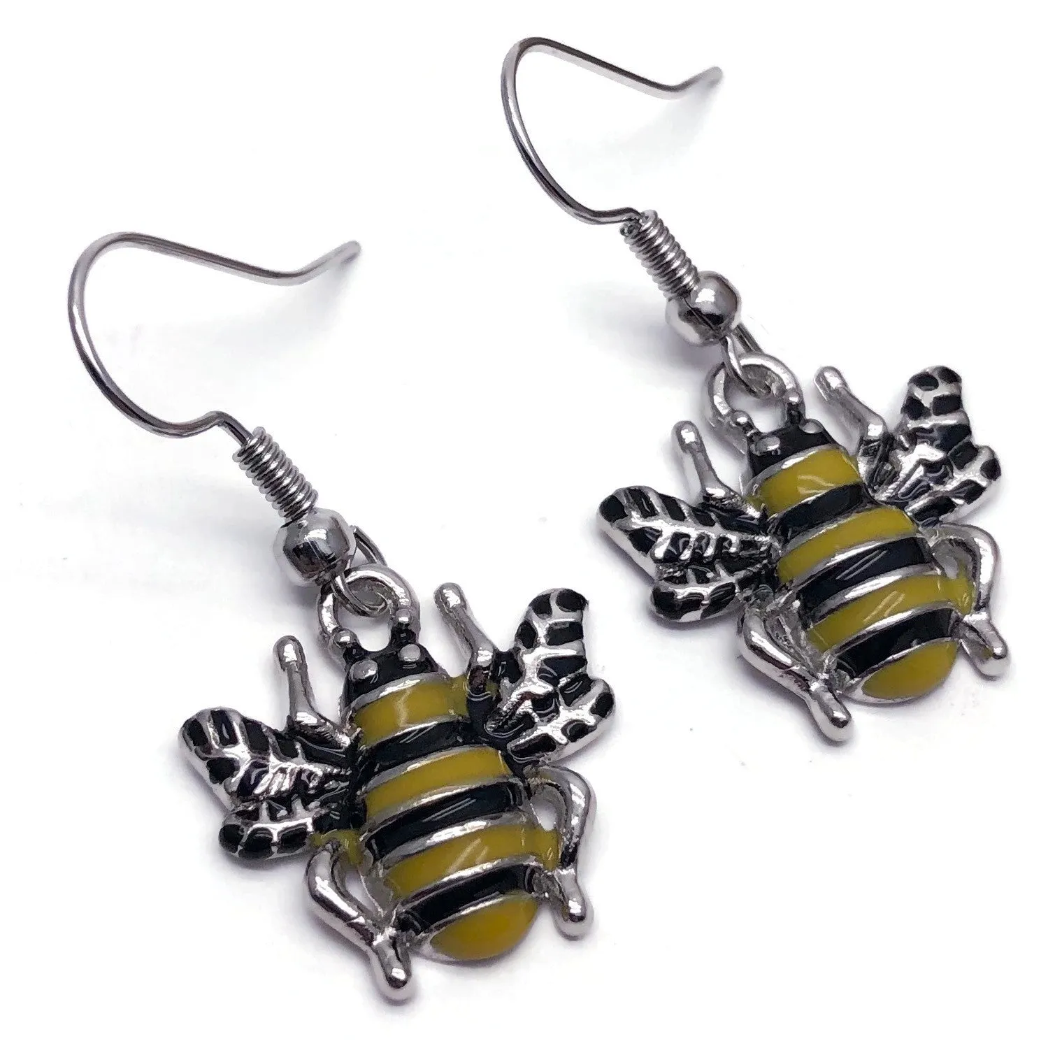 Bumble Bee Enamel Charm Silver Plated Earrings