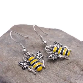 Bumble Bee Enamel Charm Silver Plated Earrings