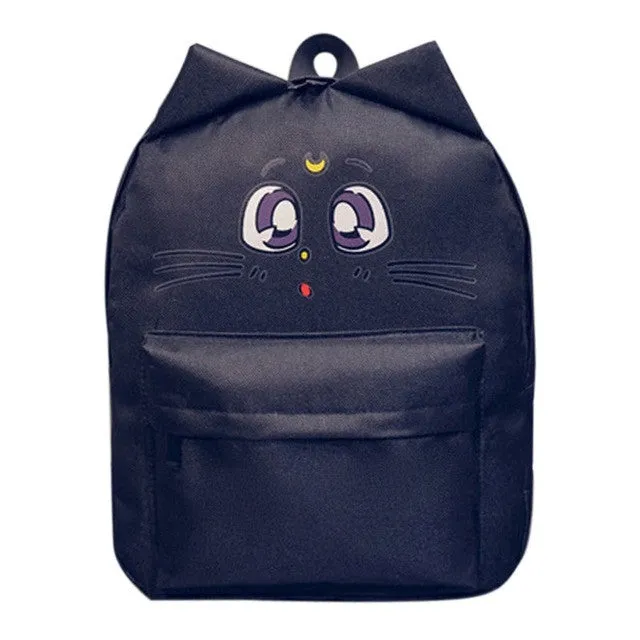 Casual Women Backpack Cat Ear Canvas Printing Backpacks for Teenage Girls Female Cute School Bag Bagpack mochila sac a dos