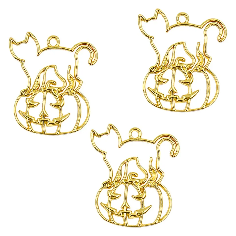 Cat on Pumpkin Open Bezel Charm (6 pieces)