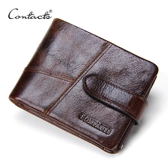 CONTACT'S Genuine Crazy Horse Cowhide Leather Men Wallets Fashion Purse With Card Holder Vintage Long Wallet Clutch Wrist Bag