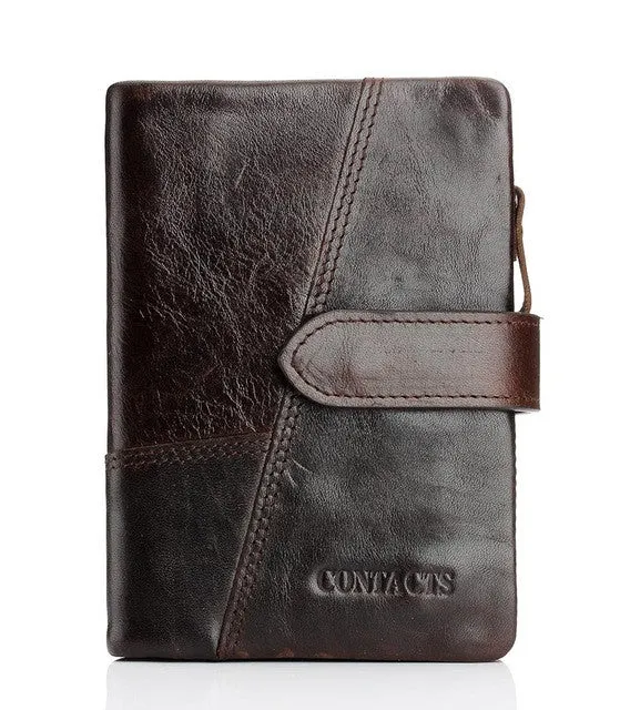 CONTACT'S Genuine Crazy Horse Cowhide Leather Men Wallets Fashion Purse With Card Holder Vintage Long Wallet Clutch Wrist Bag