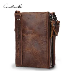 CONTACT'S HOT Genuine Crazy Horse Cowhide Leather Men Wallet Short Coin Purse Small Vintage Wallet Brand High Quality Designer