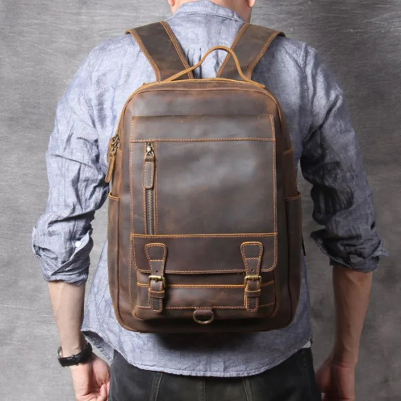 Crazy horse leather knapsack laptop backpack