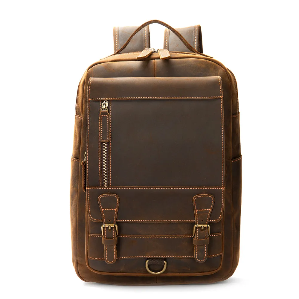 Crazy horse leather knapsack laptop backpack