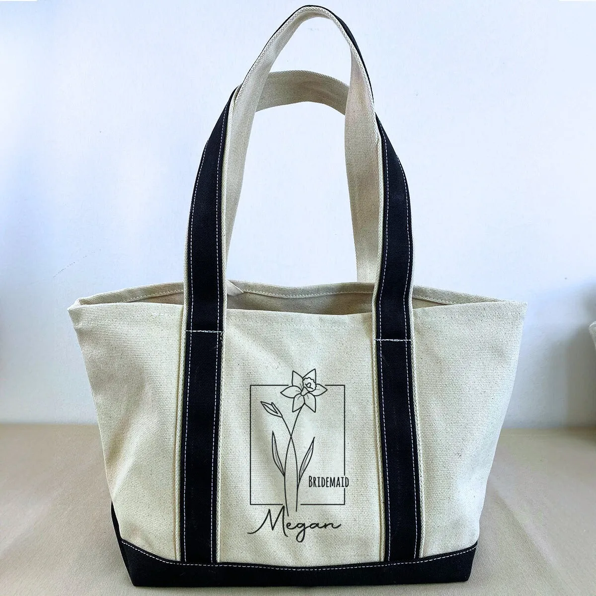 Custom Embroidered Birth Month Flower Bridesmaid Tote Bag, Bridesmaid Gifts