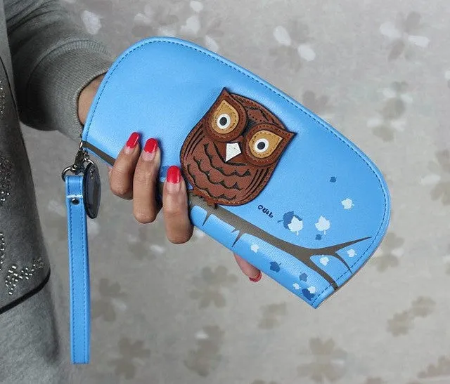 DUDINI Cute Owl Stereoscopic Printing Rounded Zipper Long Women Wallet Ladies' Clutches Short Change Purses Card Holders