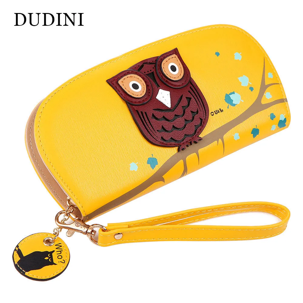 DUDINI Cute Owl Stereoscopic Printing Rounded Zipper Long Women Wallet Ladies' Clutches Short Change Purses Card Holders