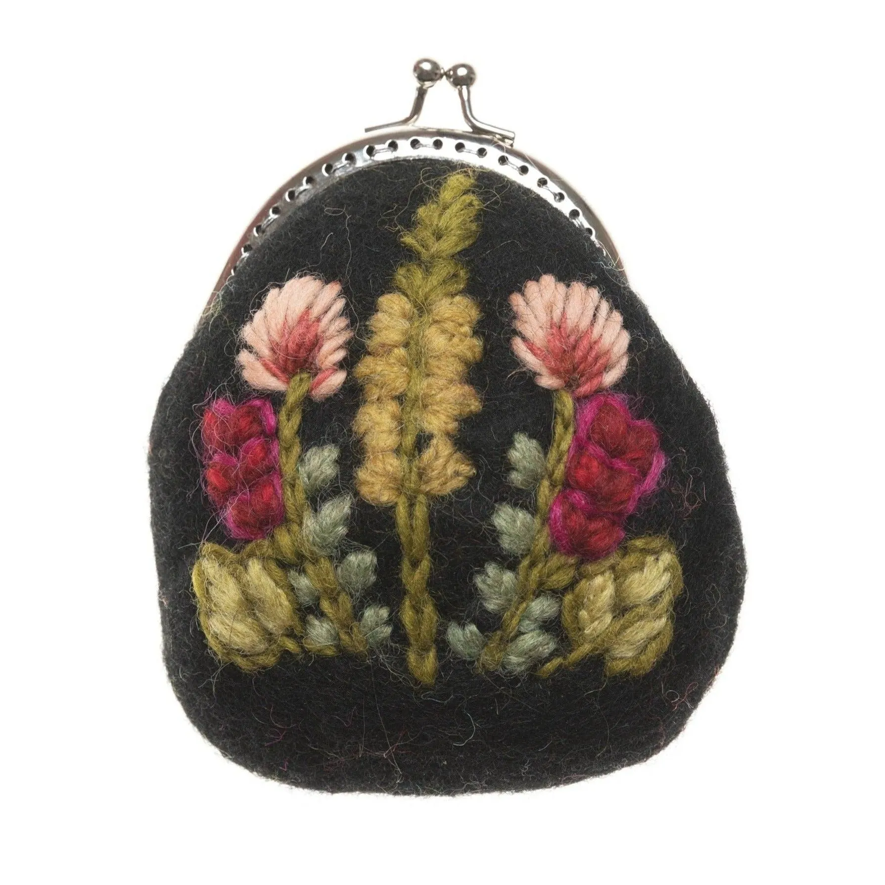 Embroidered Floral Felt Pouch by French Knot