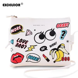 EXCELSIOR Fashion Cartoon Printed Women Graffiti Handbag Mini Crossbody Shoulder Bag Ladies Casual Purses Clutches Girls Handbag