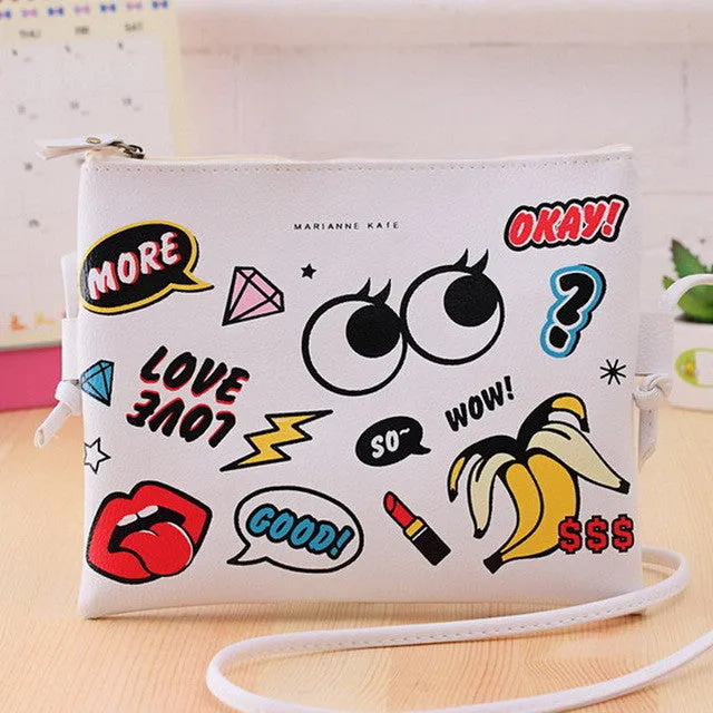 EXCELSIOR Fashion Cartoon Printed Women Graffiti Handbag Mini Crossbody Shoulder Bag Ladies Casual Purses Clutches Girls Handbag