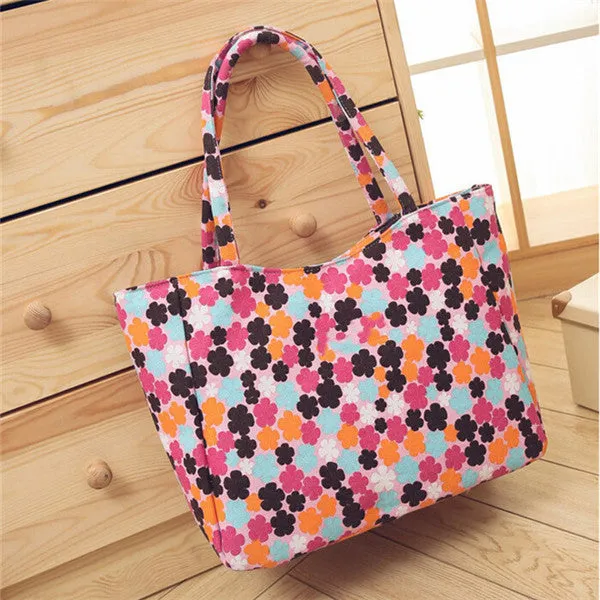 EXCELSIOR Waterproof Canvas Casual Zipper Shopping Bag Large Tote Women Handbags Floral Printed Ladies Single Shoulder Beach Bag