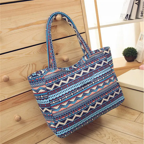 EXCELSIOR Waterproof Canvas Casual Zipper Shopping Bag Large Tote Women Handbags Floral Printed Ladies Single Shoulder Beach Bag