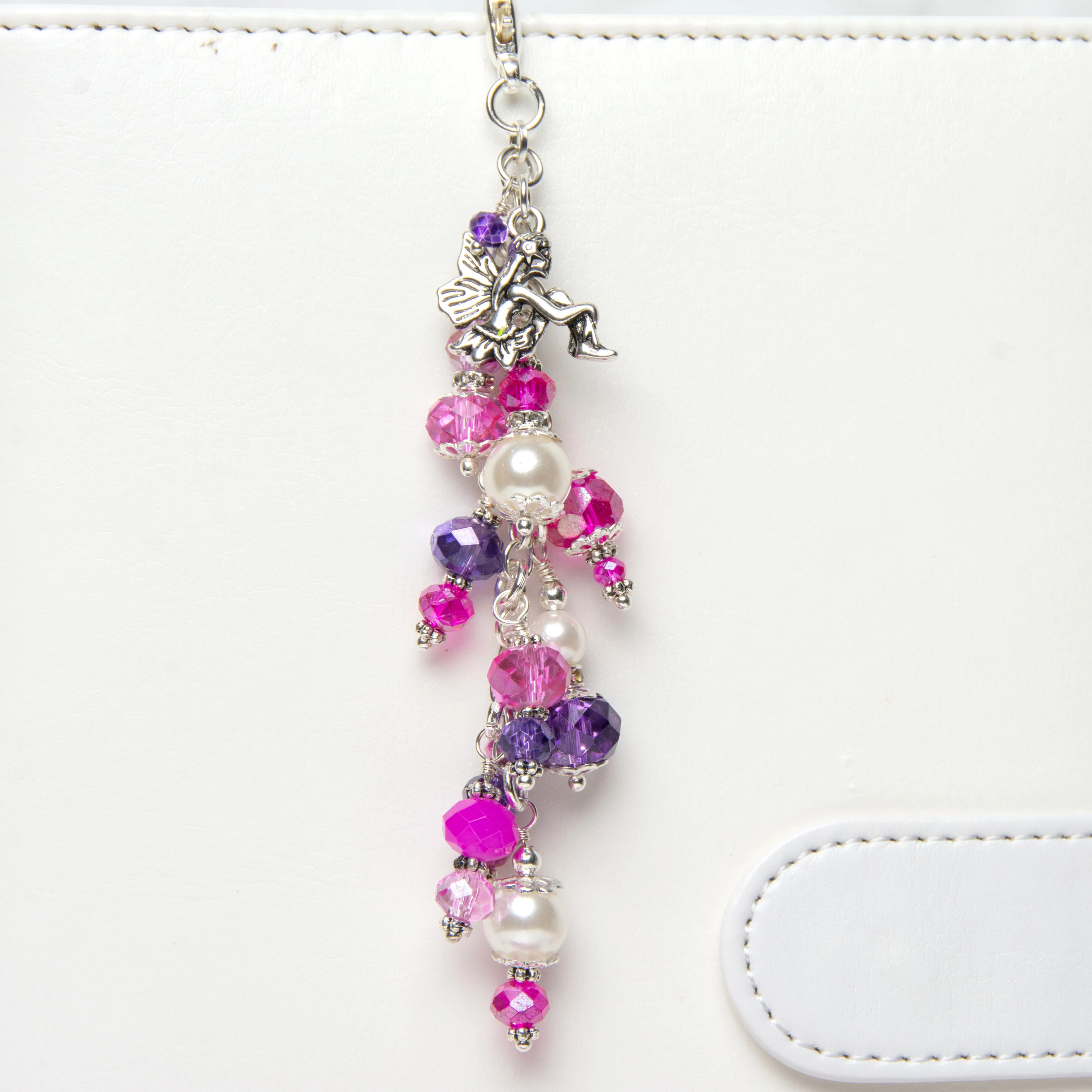 Fairy Planner Charm with Glass Pearls and Pink & Purple Crystals