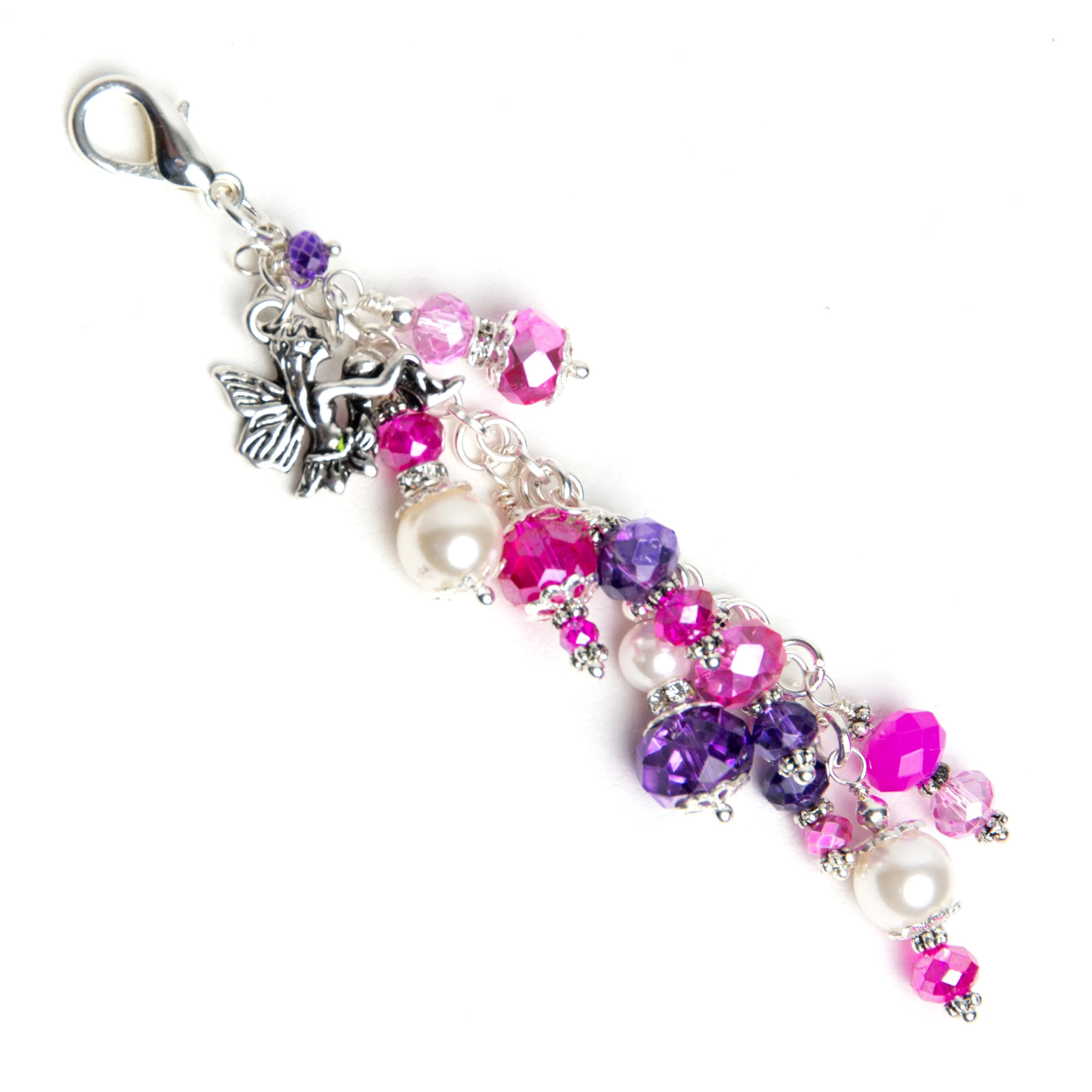 Fairy Planner Charm with Glass Pearls and Pink & Purple Crystals