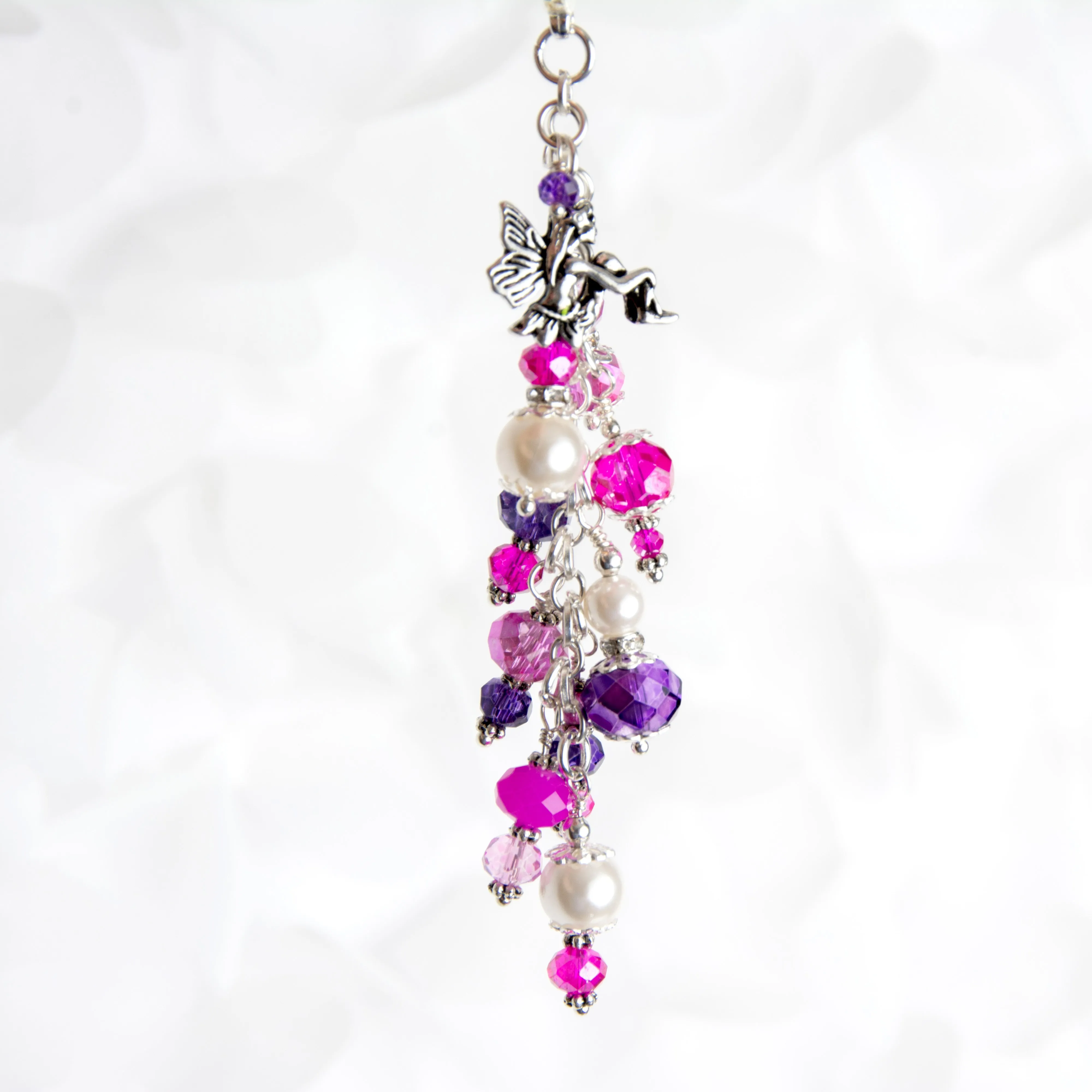 Fairy Planner Charm with Glass Pearls and Pink & Purple Crystals