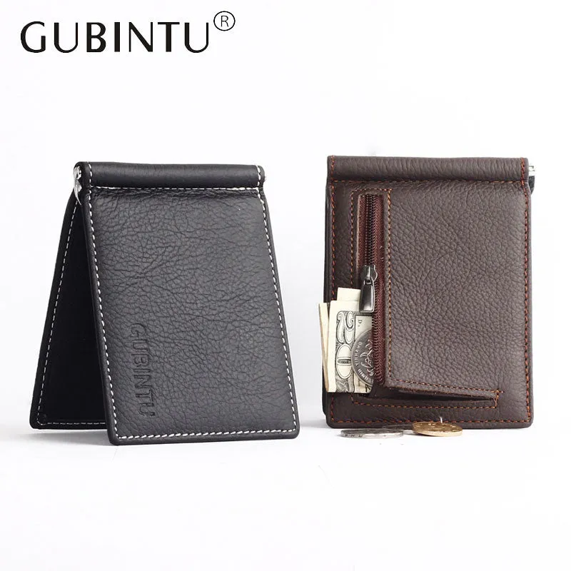 Famous Brand Soft Genuine Leather Money Clip with Zipper Coin Pocket Slim Male Wallet Purse Money Dollar Holder Carteras for Men